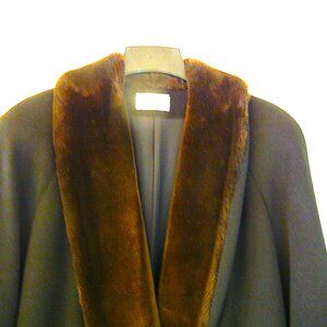 Vintage JOHN WEITZ Black Wool Brown Fur Collar Maxi Longline Sz Med/Large  12-14